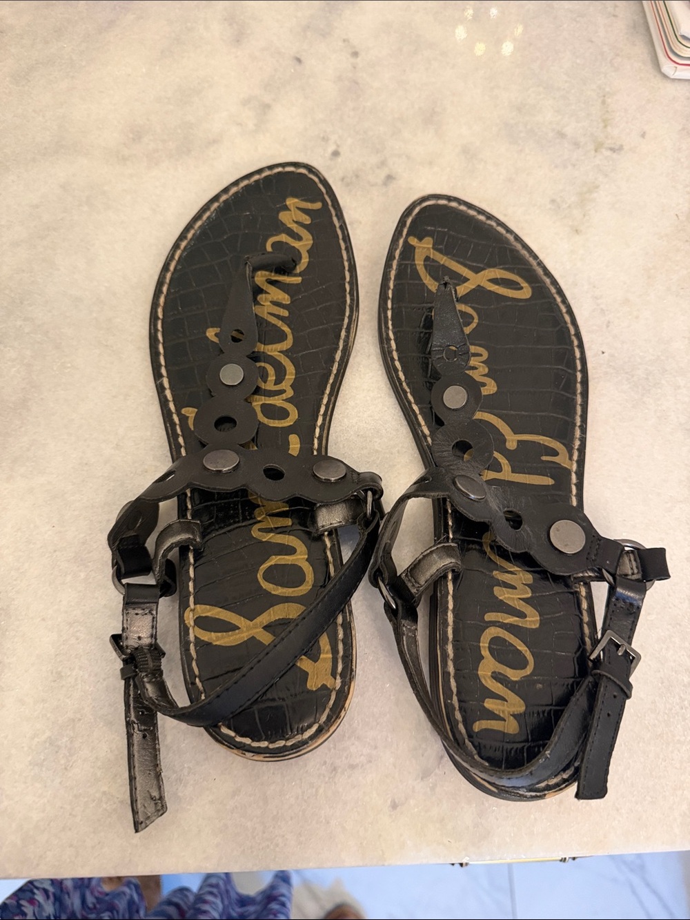 Sam Edelman Black Studded T-Strap Sandals